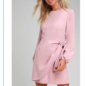 NWT Believe It or Knot Rose Pink Long Sleeve Tie-Front Skater Dress